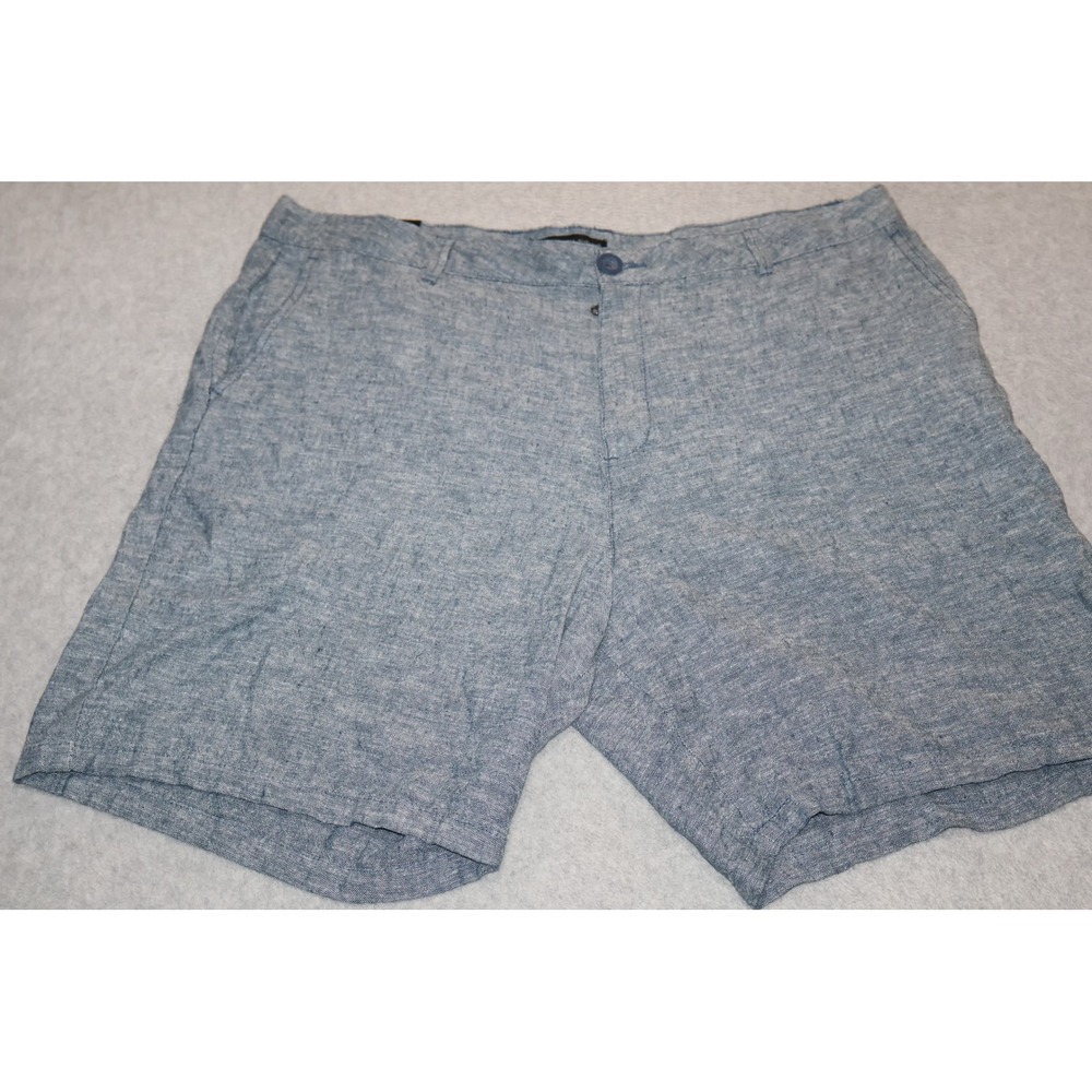Saks Fifth Avenue Linen Blend Shorts Mens 38 Blue Flat Front Casual Summer NEW